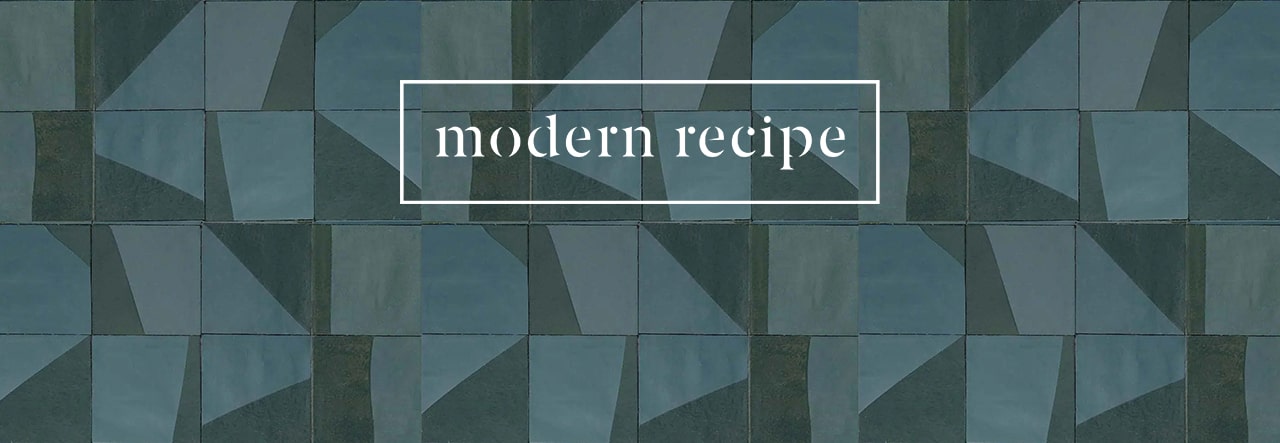 Modern Recipe logo over green tiles pattern